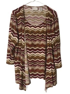 ALFRED DUNNER Aztec Chevron TWINSET Blouse With DETACHABLE Necklace Size MEDIUM